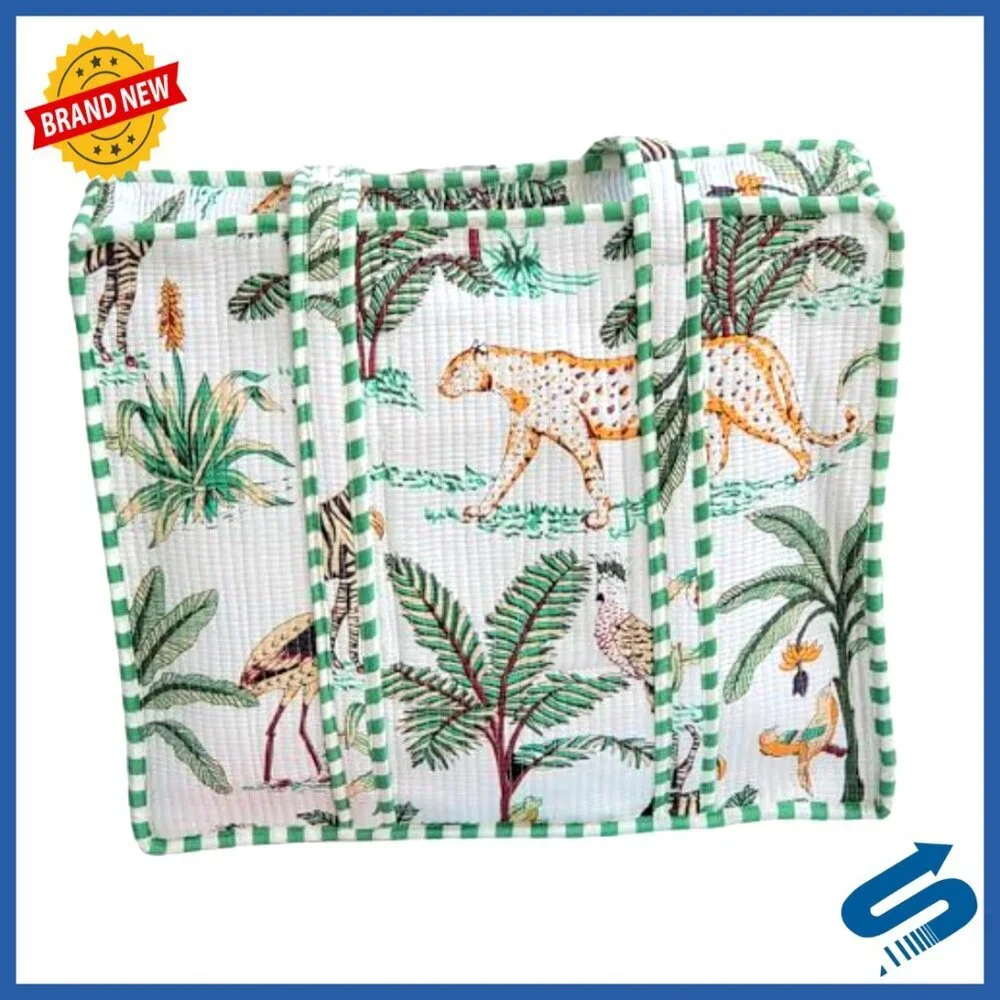 100% Cotton Reversible Tote Bag with Shoulder Straps for Shopping Travel